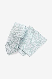Sage Green Floral Silk Tie And Pocket Square (M74729) | 26 €
