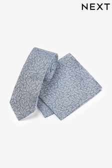 Blue Leaf Silk Tie And Pocket Square (M74730) | ₪ 64