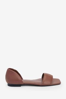 Tan Brown Forever Comfort® Peep Toe Flat Shoes (M74798) | ₪ 109