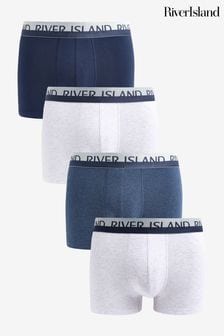 Azul/Blanco - Pack de 4 calzoncillos con costura central de River Island (M75045) | 35 €