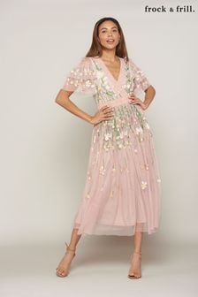 Frock And Frill Pink Embroidered Midi Dress (M75050) | 104 €