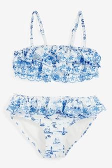 White/Blue Tiered Embroidered Bikini Set (3-16yrs) (M75387) | ₪ 59 - ₪ 74