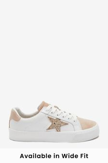 White With Gold Regular/Wide Fit Signature Chunky Star Trainers (M75395) | €42