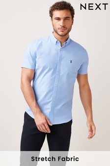 Blue Regular Fit Short Sleeve Stretch Oxford Shirt (M75398) | R344