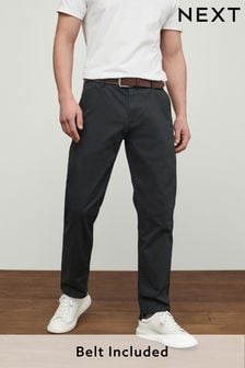 Charcoal Grey Belted Soft Touch Straight Fit Chino Trousers (M75469) | $65