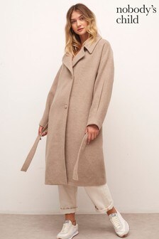 Nobody's Child Brown Oatmeal Hadrian Belted Long Wool Coat (M75476) | $262