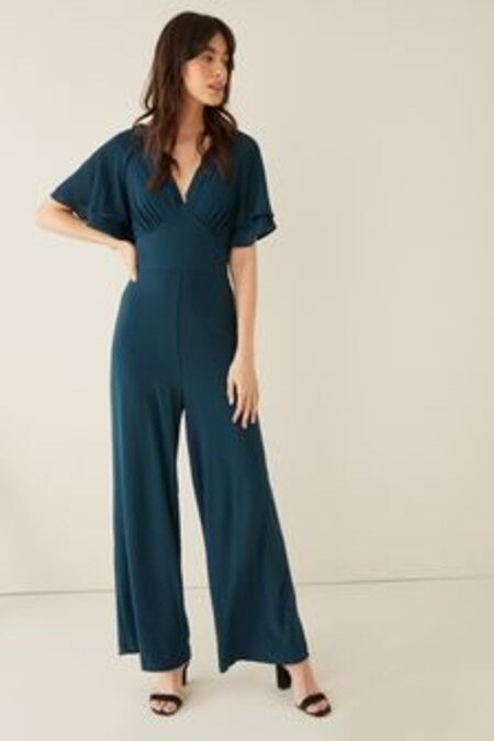Navy Blue Flute Sleeve V-Neck Jumpsuit (M75526) | 20 €