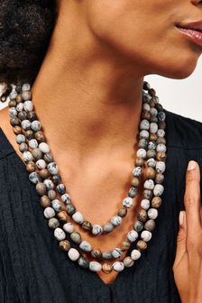 Grey Beaded Layer Necklace (M75941) | ₪ 72