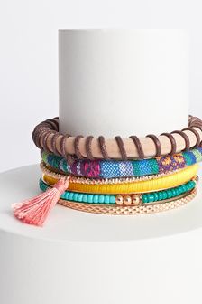 Multicoloured Beaded & Tassel Bangle Pack (M75957) | €14
