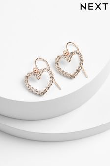 Rose Gold Tone Pavé Heart Drop Earrings (M76288) | AED24