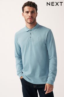 Light Blue Long Sleeve Pique Polo Shirt (M76413) | SGD 39