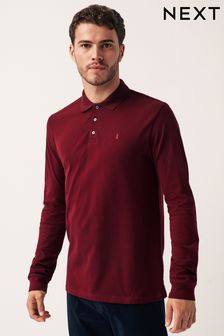 Burgundy Red Long Sleeve Pique Polo Shirt (M76414) | ₪ 76