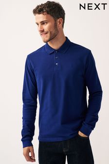 Navy Blue Long Sleeve Pique Polo Shirt (M76415) | AED46