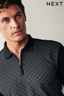 Black Diamond Textured Long Sleeve Polo Shirt (M76422) | 79 QAR