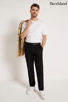 River Island Black Tapered Chino Trousers (M76457) | kr454