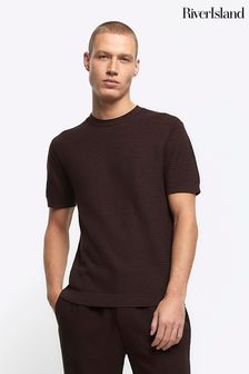River Island Brown Textured Knitted T-Shirt (M76473) | 124 QAR