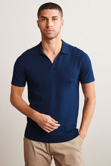 Navy Blue Plain Knitted Trophy Polo Shirt (M76533) | $36