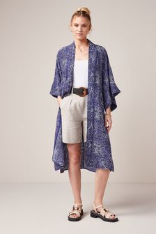 Imprimé fleurs bleu - Veste tunique longue style kimono (M76550) | CA$ 82