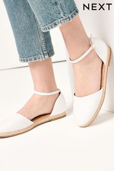 White Closed Toe Ankle Strap Espadrille Shoes (M76588) | $46