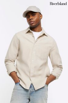 River Island Cream Long Sleeve Linen Shirt (M77149) | $56