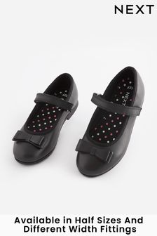 Black Wide Fit (G) School Leather Bow Mary Jane Shoes (M77417) | $53 - $71