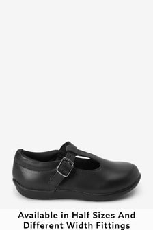 Black Standard Fit (F) Junior Leather T-Bar Shoes (M77419) | €17 - €18