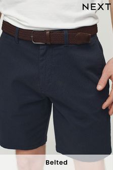 Navy Blue Print Belted Chino Shorts with Stretch (M77864) | €10