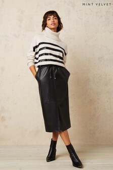 Mint Velvet Natural Faux Leather Midi Skirt (M77991) | ₪ 257