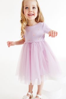 בצבע סגול עם דוגמת קשת - שמלה חגיגית עם שרוולים קצרים (3 חודשים עד גיל 7) (M78019) | ‏53 ₪ - ‏69 ₪