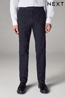 Navy Blue Regular Tapered Fit Stretch Chinos Trousers (M78074) | $37