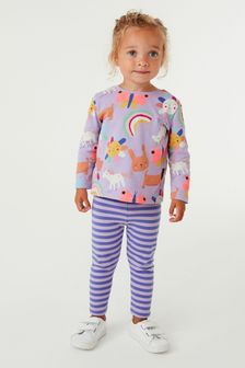 Lilac Purple Unicorn Long Sleeve Cotton T-Shirt And Leggings Set (3mths-7yrs) (M78077) | €13 - €17.50