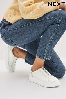 White Signature Forever Comfort® Leather Chunky Zip Trainers (M78393) | $70