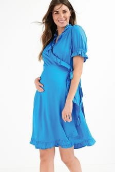 Blue Maternity/Nursing Ruffle Wrap Tea Dress (M78440) | $38
