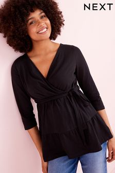 Black Maternity/Nursing Tiered Belted Wrap Top (M78442) | 36 €