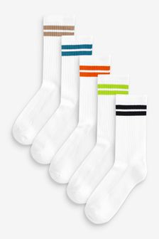 White/Orange/Blue 5 Pack Ribbed Cotton Rich Socks (M78480) | €10 - €14