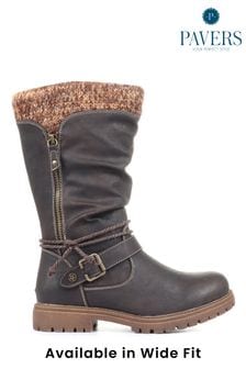 Pavers Ladies Brown Wide Fit Casual Mid-Calf Boots (M78551) | ₪ 210