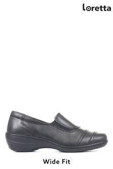 Loretta Ladies Black Wide Fit Leather Slip-On Shoes (M78559) | 58 €
