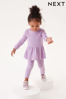 Lilac Purple Long Sleeve Knitted Peplum Leggings Set (3mths-7yrs) (M78876) | €22.50 - €28