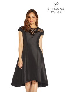 Adrianna Papell Black Seequin Mikado Dress (M78918) | $328