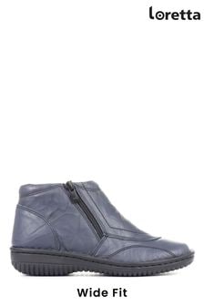 Loretta Ladies Blue Wide Fit Leather Ankle Boots