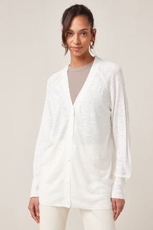 White Linen Longline Cardigan (M79030) | $38