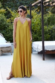 Ochre rumena - Dolga poletna obleka s tankimi naramnicami (M79264) | €30