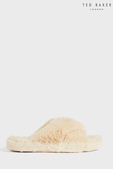 Ted Baker Natural Lopply Faux Fur Cross Over Slippers