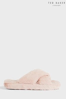 Ted Baker Lopply Hausschuhe aus Fellimitat mit überkreuztem Design, Pink (M79396) | 60 €