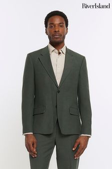 River Island Green Linen Single Breasted Suit Jacket (M79542) | LEI 597