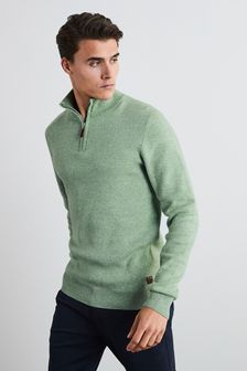 Mintgrün - Premium-Pullover aus Baumwolle mit RV-Kragen (M79668) | 46 €