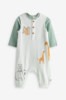 Green Safari Animal Print - Baby 2 Piece Dungarees And Bodysuit Set (0-18mths) (M79894) | BGN52