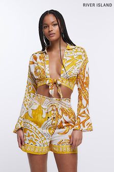 River Island Yellow Tie Front Cropped Shirt (M7D563) | €17.50