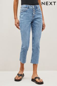 Умеренно синяя джинсовая ткань - Стретчевые джинсы прямого кроя (M80019) | €29