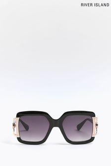River Island Black Metal Side Oversized Chunky Square Sunglasses (M80096) | KRW32,800